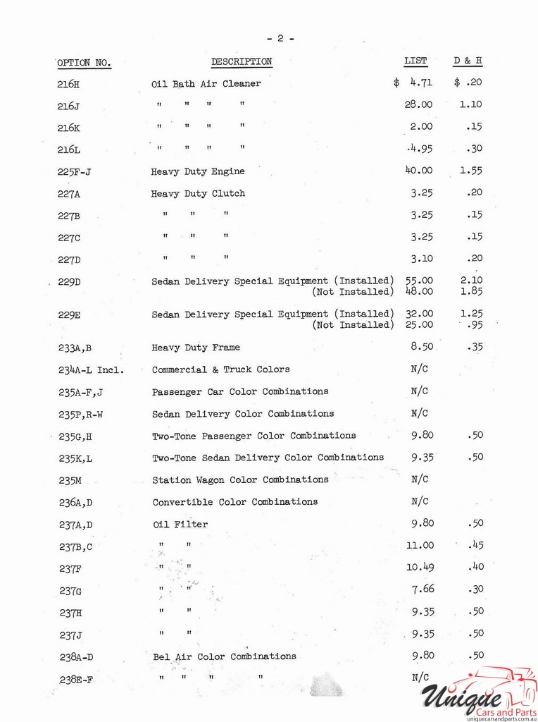 1951 Chevrolet Production Options List Page 13